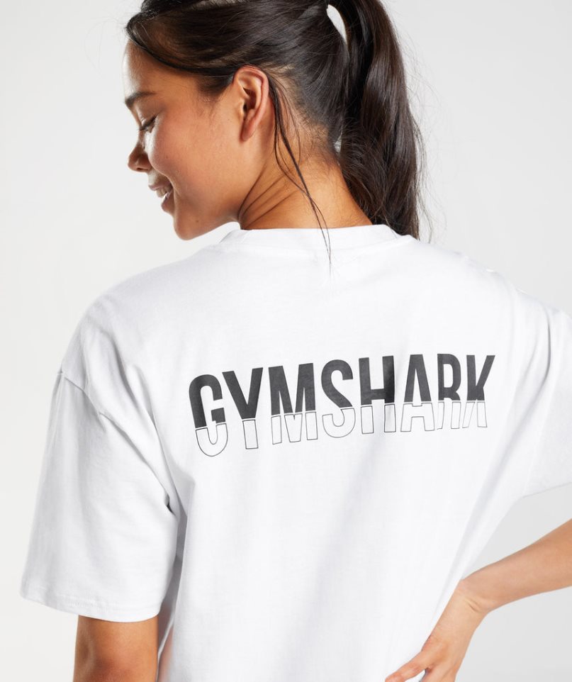 Women's Gymshark Fraction Oversized T-Shirts White | CA 1D5A86